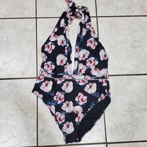 Cupshe PINK FLORAL PLUNGING ONE-PIECE SWIMSUIT